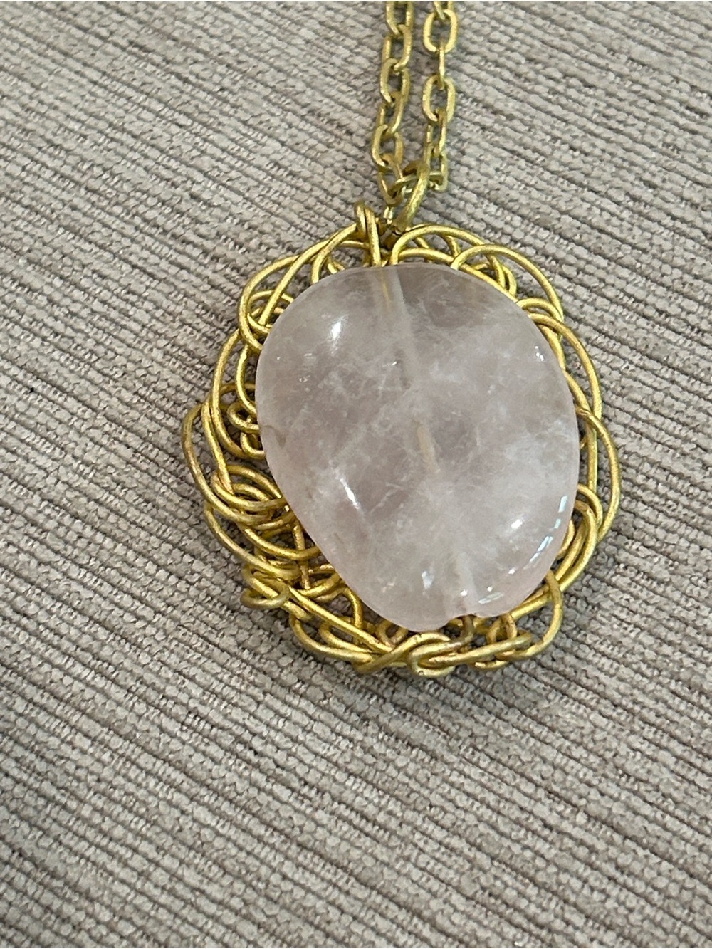 Handmade Gold Wire-Wrapped Clear rose, quartz Crystal stone Pendant Necklace image 4